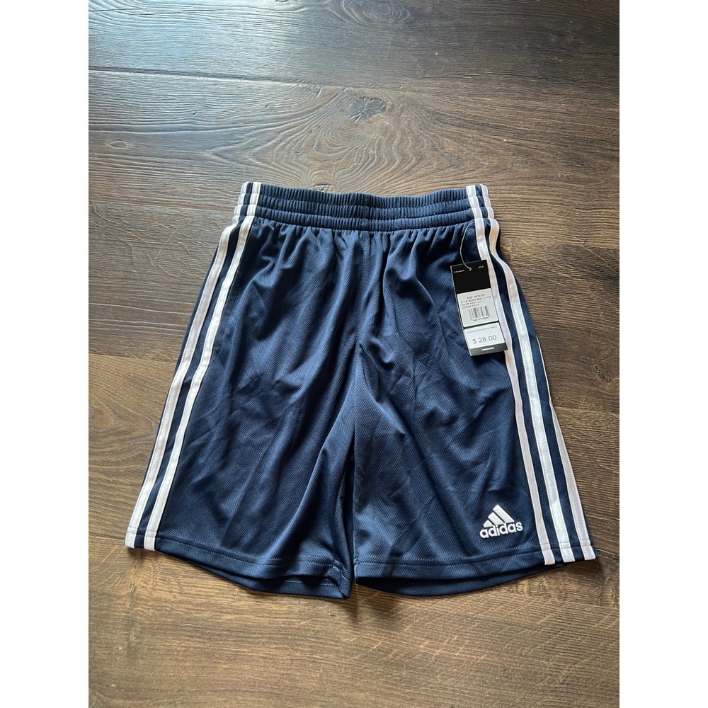 Adidas Boys Navy Blue Three Stripe Athletic Shorts Size Medium 10/12 NWT